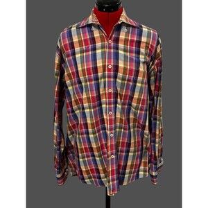 Alan Flusser Men’s Long Sleeve Plaid Dress Shirt Size Medium